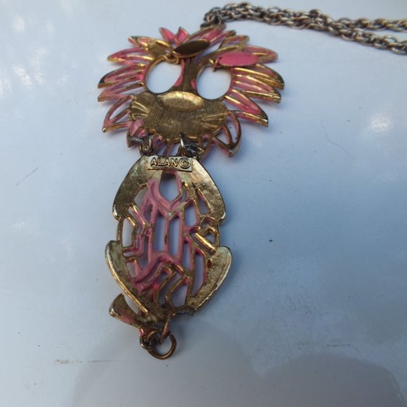 Large Pink Color Lion Pendant, Alloy with Moving Eyes, Signed Alan Jewelry - Picture 6 of 7